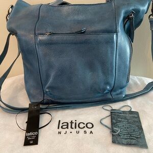 Latico Mason Denim Blue Leather Shoulder/Crossbody Bag